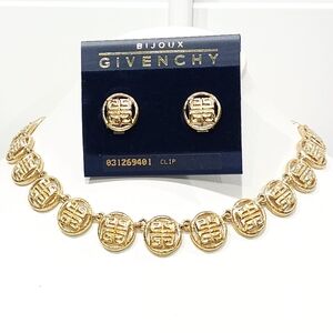 Givenchy Vintage Jewelry Set Necklace EUC Earrings NWT Gold 4G Logo Medallion